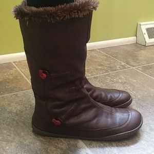Women's Brown Leather Camper Boots with Faux Fur